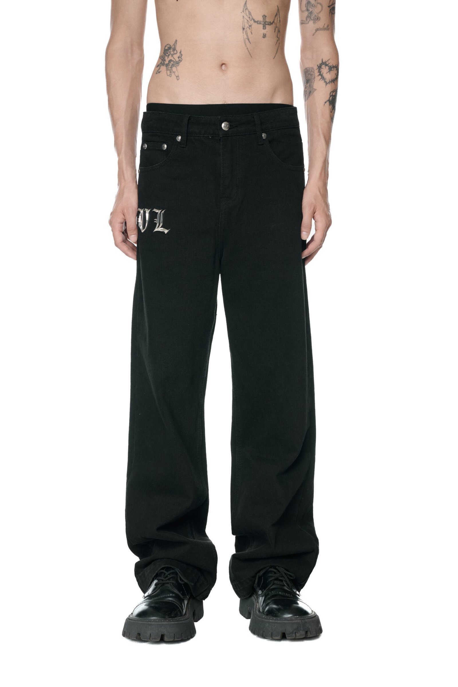 VL METAL LOGO STRAIGHT DENIM PANTS
