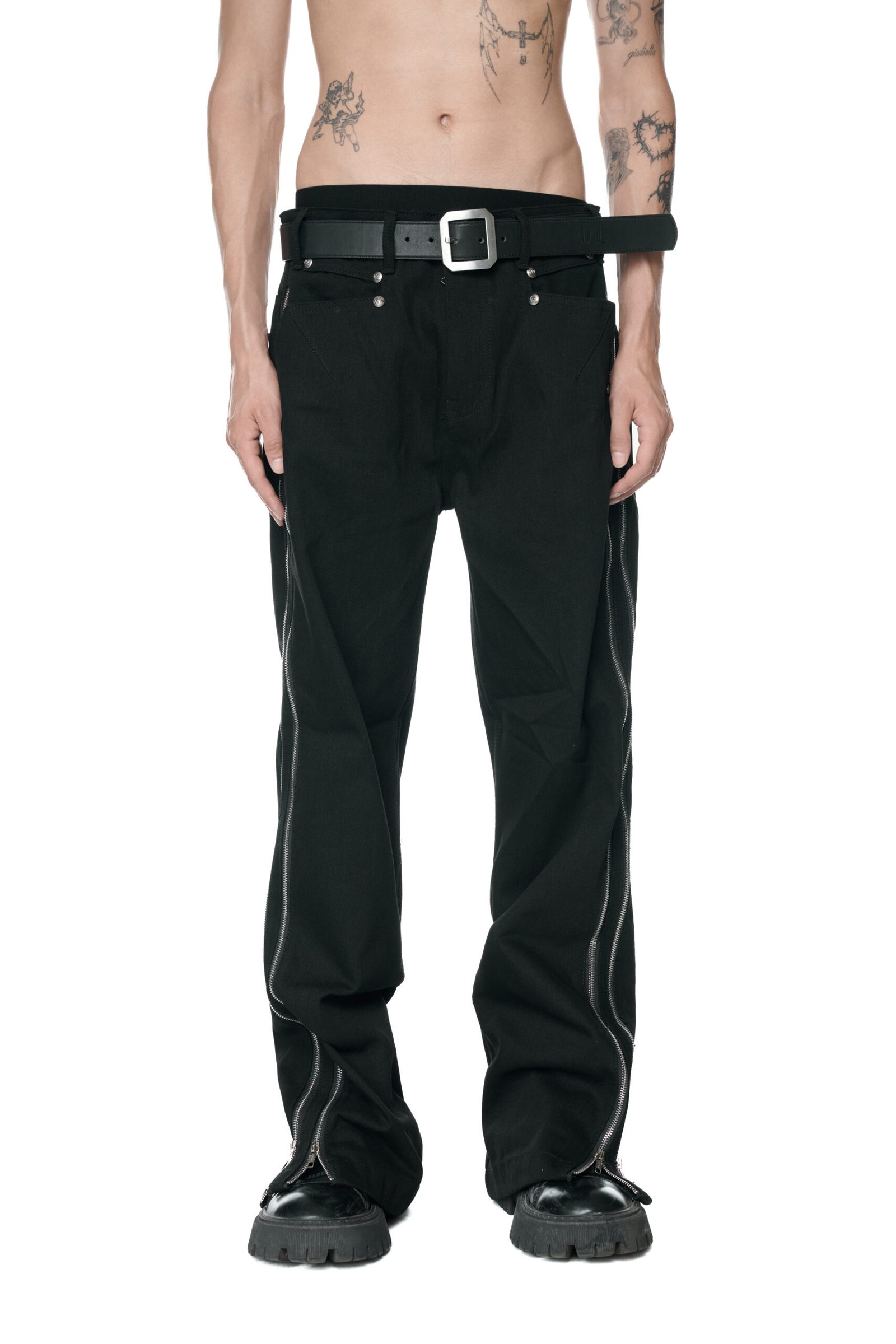VL SIDE ZIPUP RAW DENIM STRAIGHT PANTS