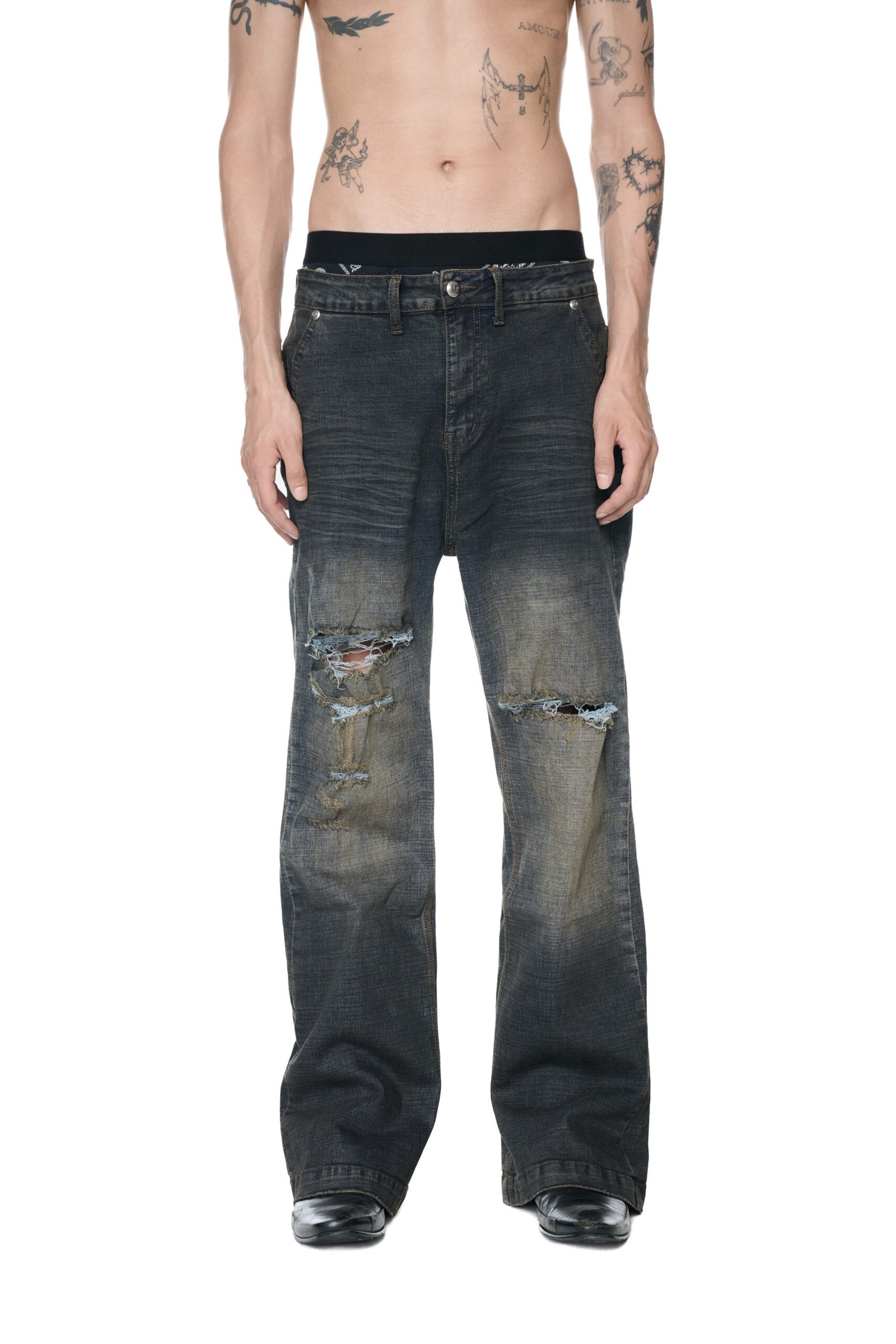 VL FADE TEAR WIDE JEANS