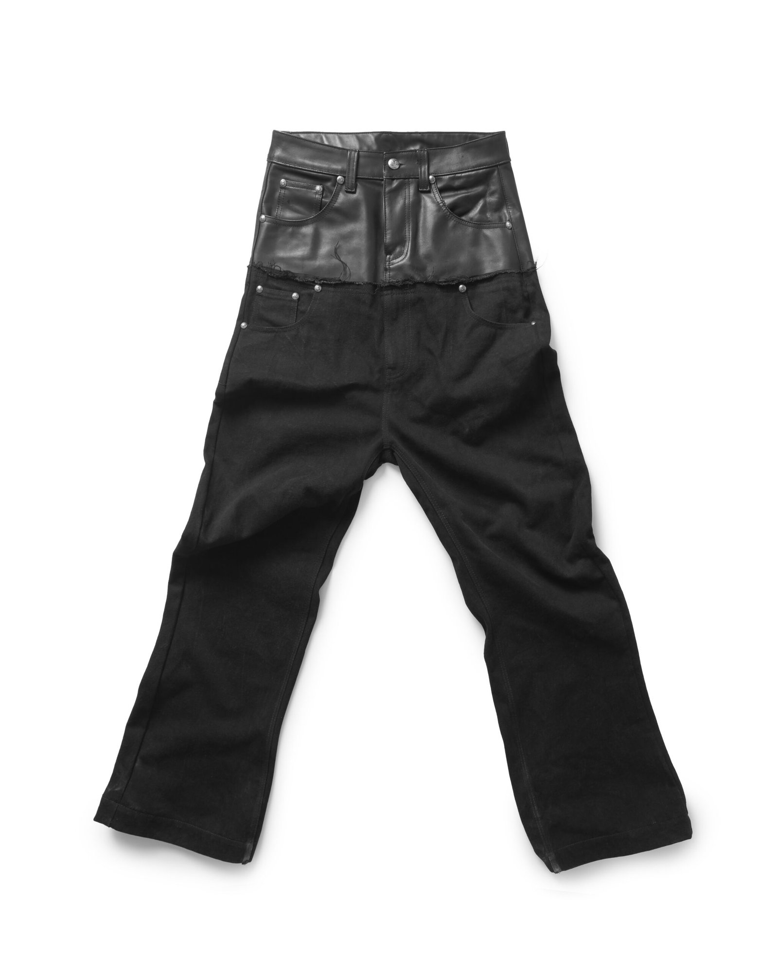VL LEATHER LAYER-CUT DENIM PANTS